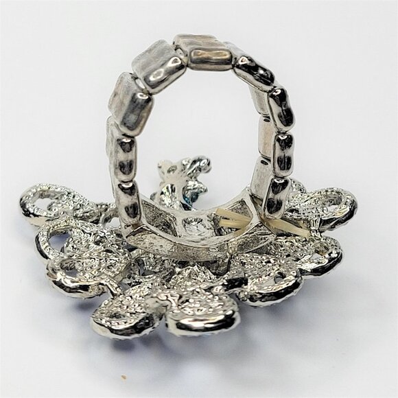 PEACOCK Ring Blue Crystals Stretch Band Ring - Picture 10 of 11